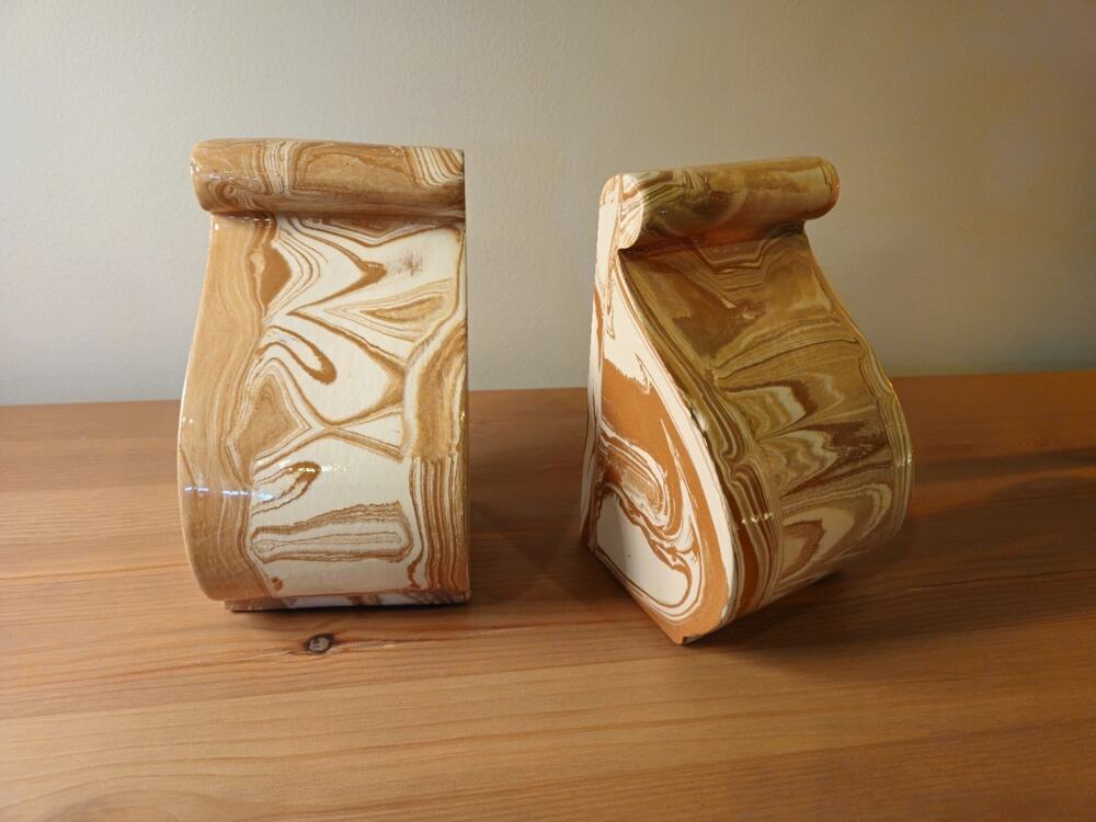 Vintage 50's Italian Marble Looking Ceramic Bookends